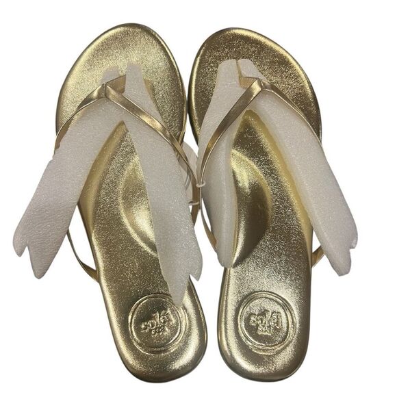 NWT Revolve Solei Sea Indie Metallic Gold Thong Sandal with arch support size 7 - Picture 2 of 7